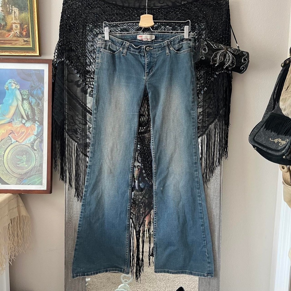 Angel Jeans Vintage 2000s Low Rise Bell Bottom Flare Jeans Blue Y2K Size 11